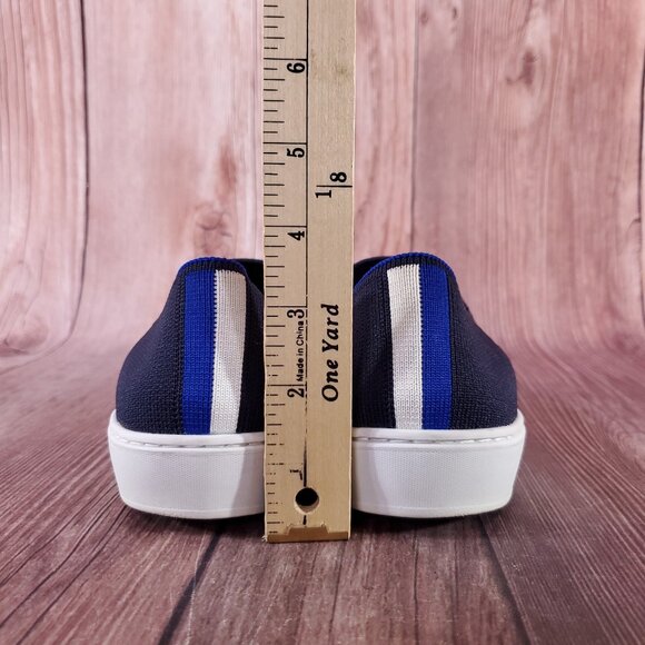 Rothys Womens Size 11 The Original Slip On Sneakers Navy Blue Knit Shoes - Picture 13 of 15